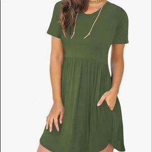 Sage Green short sleeved swing dress. Pockets!
